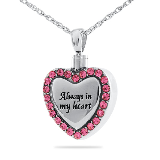 Always Silver Heart With Pink Stones